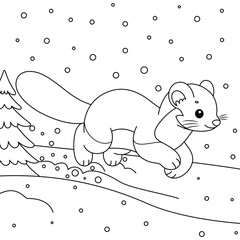 Pine marten outline coloring page. Christmas and Winter Animal Illustration