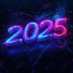 Neon 2025: A vibrant, futuristic rendering of the year 2025 in glowing neon pink and blue. Perfect for celebrating the new year, technology, or futuristic themes.  