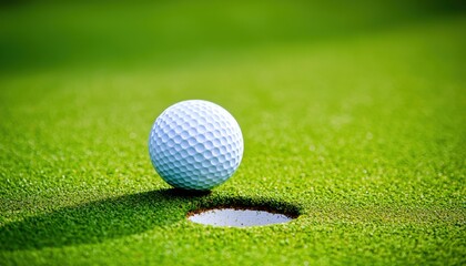 A close-up of a golf ball near a hole on a green, illustrating the sport of golf and the excitement of putting.