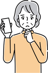 スマホのことで困っているシニア女性