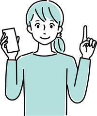 スマホを持って説明をする女性