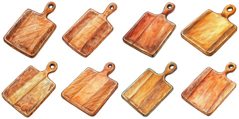 Fototapeta premium Hand Drawn illustration set of cutting board . isolate on a white background. PNG 