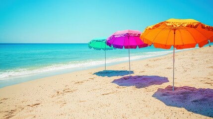 Colorful Beach Umbrellas Under a Clear Summer Sky