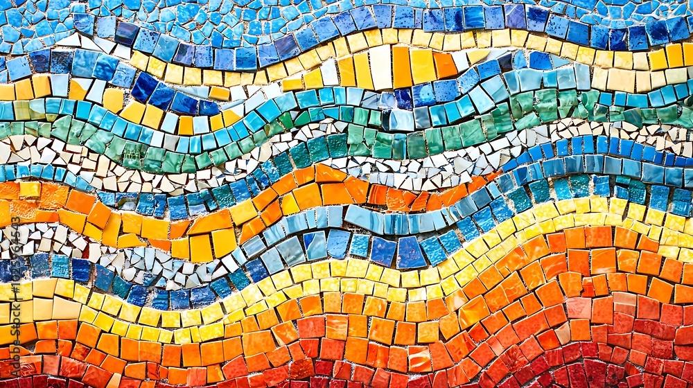 Poster colorful mosaic pattern with wavy design, white isolate background.
