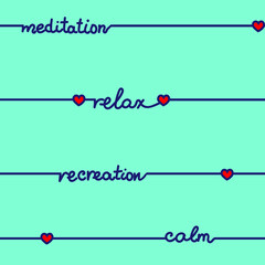 Illustration with blue lettering and hearts on a turquoise background