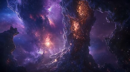 Fototapeta premium Cosmic landscape with vibrant purple and orange colors.