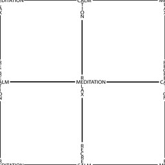 Seamless geometric pattern with inscription relax, calm, recreation, meditation on a white background