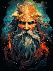 Powerful God with White Beard and Fiery Hair