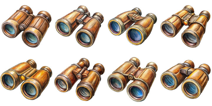 Hand Drawn illustration set of binoculars . isolate on a white background. PNG
