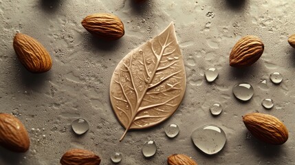 Almond Leaf and Water Drops