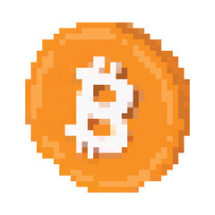 retro pixel art bitcoin cryptocurrency vector illustration