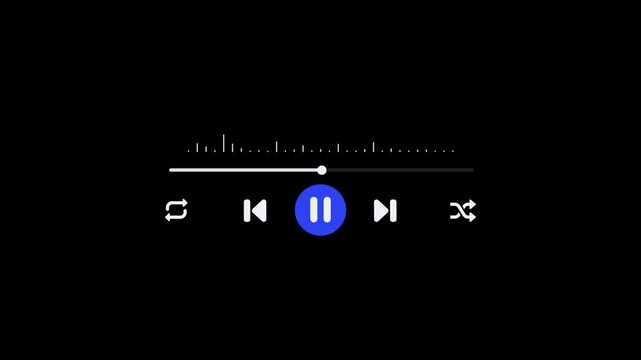 Media player control overlay animation, music player interface motion on transparent background