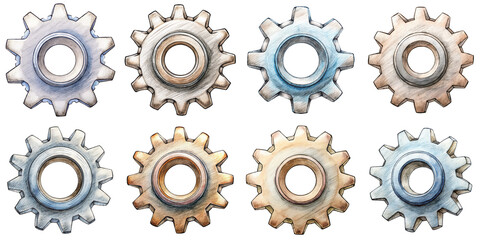 Hand Drawn illustration set of gear . isolate on a white background. PNG
