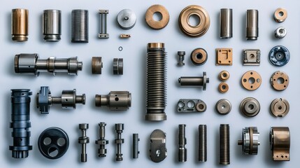 Array of mechanical components displayed 