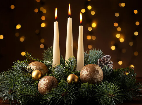 Drei Kerzen zum Advent sind angez&uuml;ndet