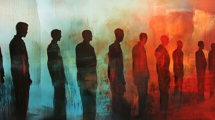 Naklejka premium Abstract Silhouetted Figures in Red and Blue