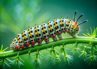 Fototapeta premium Intricate Minimalist Puss Moth Caterpillar on Soft Green Background