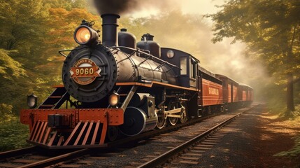 Obraz premium Vintage Steam Train Traveling Through an Autumn Forest