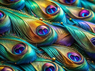 Obraz premium Long Exposure of Peacock Feather Fabric in Rich Colors for Textile Design