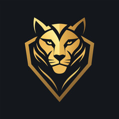 Fototapeta premium Black golden aura unique roaring tiger face front vector illustration 