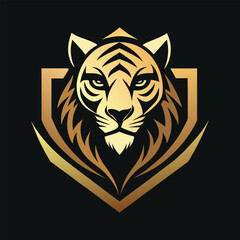 Black golden aura unique roaring tiger face front vector illustration 