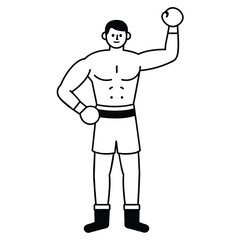 Boxer in full length gloves with one hand raised vector illustration 
