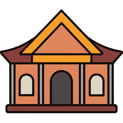 colonial style building cartoon Flat vector illustration  on a white background. 