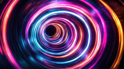 Mesmerizing glowing light trails in the dark forming a beautiful circular pattern with vibrant colors and effects