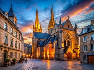 Fototapeta premium Low Light Photography of Saint-Vincent Cathedral in Saint-Malo at Dusk