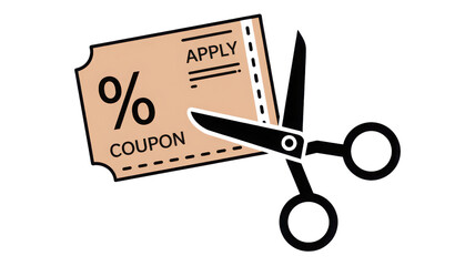Coupon with scissors for discounts, white isolate background. transparent