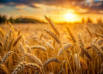 Fototapeta premium Low Light Wheat Harvest at Dusk - Ears of Wheat Swaying in the Wind
