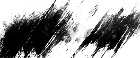 Vector abstract black and white brush strokes on a canvas with Black ink texture.