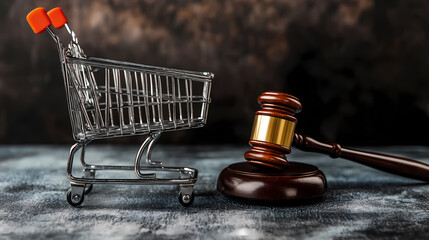 World consumer rights day march 10 Shopping cart and judge gavel for consumer rights concept. International Justice Day July 17. Legal social justice concept. ai 