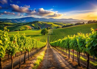 Lush Vineyard Landscape with Grapevines and Rolling Hills for Wine Lovers