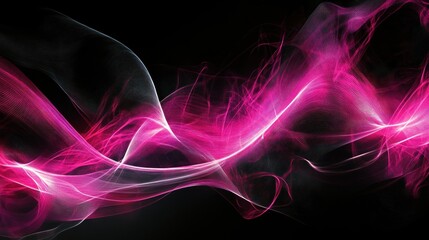 Fototapeta premium Abstract design featuring flowing pink and white smoke-like waves on a dark background.