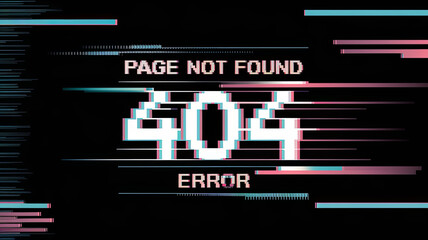 Obraz premium Pixelated 404 error message with glitched and broken lines.