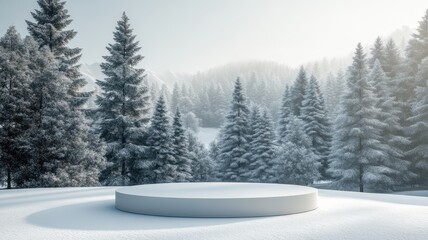 Fototapeta premium 3d podium and Christmas tree in Snow winter background,Merry Christmas,Happy new year banner,Vector illustration,Abstract minimal scene,Vector illustration,Snowy winter sunset,banner Holiday.