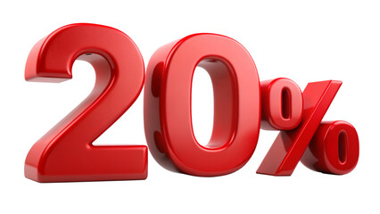Bold red number 20% on a transparent background, perfect for promotional materials and signage.