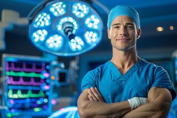 Surgeon in Fully Equipped Operating Room Ready for Surgery