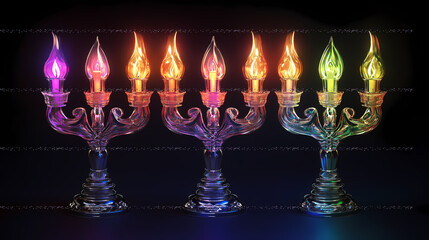 Fototapeta premium Hanukkah menorah candelabrum with vibrant gradient color for holiday hsppy hanukkah 4k Generative AI