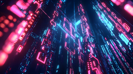 Fototapeta premium A futuristic cityscape with neon lights and buildings