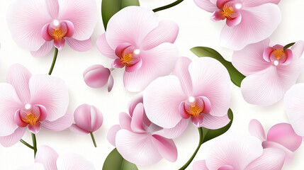 Delicate watercolor orchids with soft pink petals create serene and elegant atmosphere, perfect for enhancing any design or decor