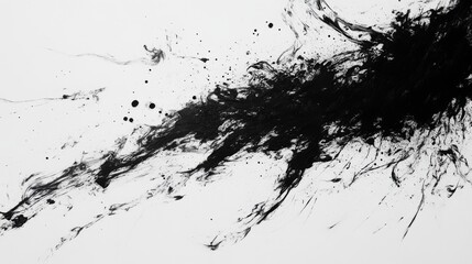 Abstract black ink splatter on white background.