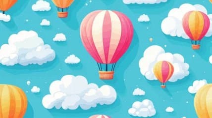 Hot air balloons in the sky. Paper art style. Vector illustration. 