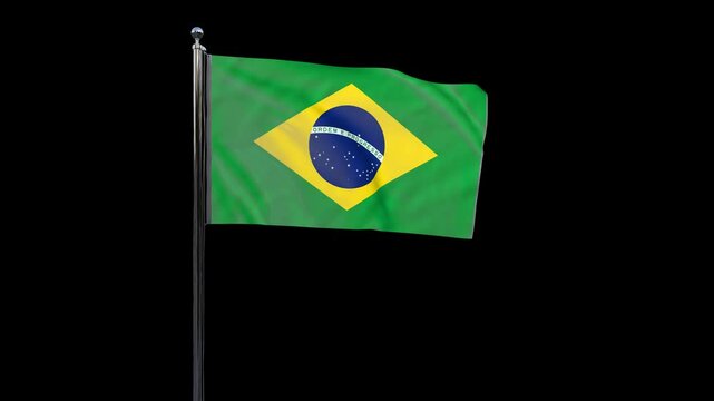 Brazil flag animation with pole green background. 4k