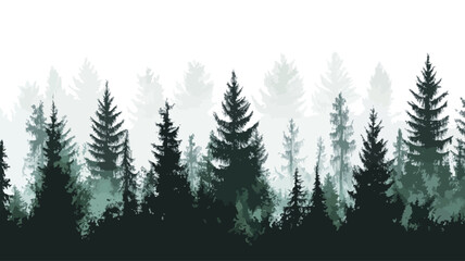 Obraz premium Silhouette of coniferous forest in fog. Vector illustration 
