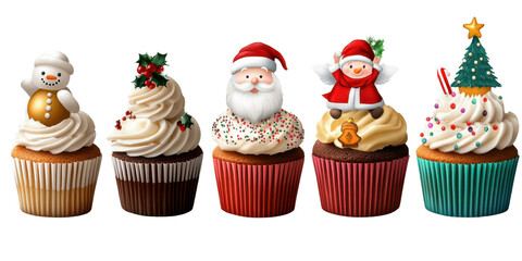 Festive Cupcakes with Holiday Decorations transparent background 