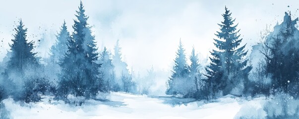 Obraz premium Watercolor Mountains landscape and snow,Christmas winter background,Winter nature landscape,background card,wallpaper,Snowy wintervector illustration,Drawing winter time concept background.