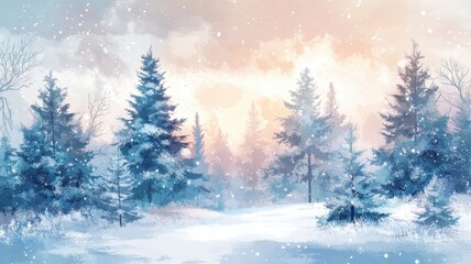 Fototapeta premium Watercolor Mountains landscape and snow,Christmas winter background,Winter nature landscape,background card,wallpaper,Snowy wintervector illustration,Drawing winter time concept background.