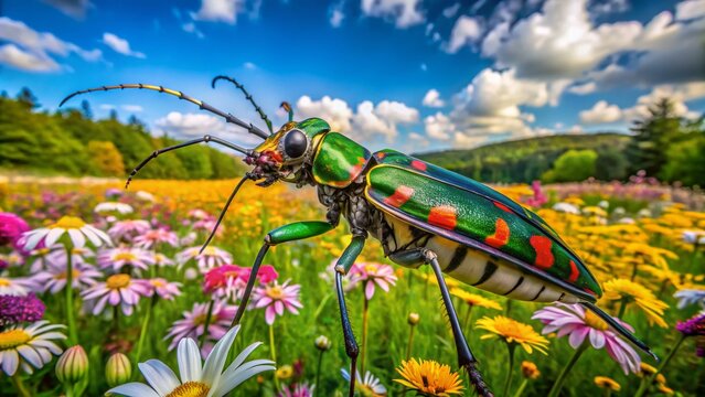 Manticora Tiger Beetle in Stunning Panoramic Landscape - Nature's Intricate Details